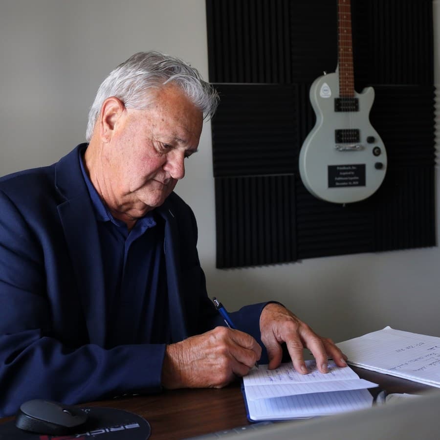 David Hoffman working at his desk